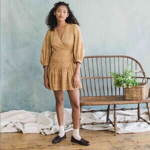 Christy Dawn NWT Talia dress wrap short cotton yellow floral print